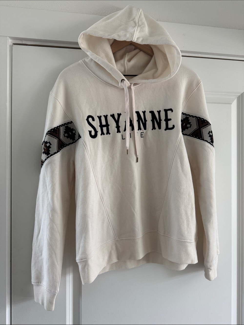 Shyanne Ivory Hoodie with Patterned Sleeve Stripes